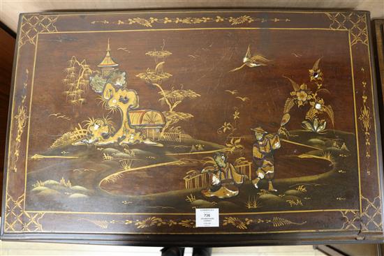 An early 20th century 78rpm wind-up gramophone player in chinoiserie-decorated cabinet, W. H. Barnes, London, W.75cm
